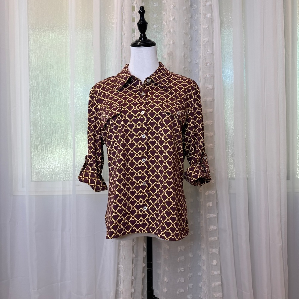 J. McLaughlin Brown and Yellow Button-Down Shirt